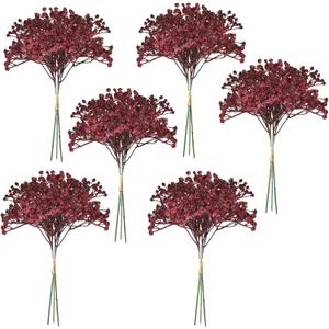 Babys Breath Artificial Flowers Bulk 18pcs Maroon/Burgundy Fake Gypsophila Realistic Flowers for Wedding Arches Bouquets Table Centerpieces Floral Arrangements Party Decor (Red)
