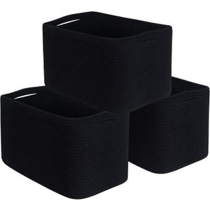 MINTWOOD Design 3-Pack Storage Baskets for Shelves, Playroom and Classroom, Book Basket, Decorative Storage Cube Bins, Woven Closet Organizers, Pantry and Shoe Organizer, Full Black