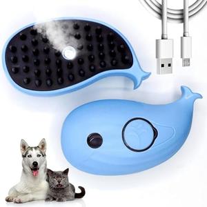 Pack of 2 4-in-1 Cat Steam Brush & Spritz Defur Comb for Indoor Cats - Pet Grooming Brush with Water Tank, Spray Hair Removal Tool for Shedding Control (Whales Blue)