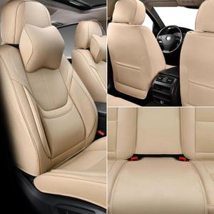 Auto Car Seat Covers Accessories Front Seat Leather Cushion Protector Breathable Waterproof Seat Cover for Cars Universal Fit (Beige, Front Pair)