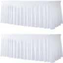 Your Magic Moment Spandex Table Skirts 2 PC Set White for Rectangle Tables 6ft 2 Fitted Table Covers for 6 Foot Tables Elastic Tablecloth for Birthday Party, Events, Banquette Baby Shower