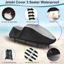Jet Ski Cover, Durable 420D Jetski Covers 2 3 Seater Waterproof, UV Resistant Jetski Cover with 2 Air Vents, 4 Windproof Buckles, All Weather Universal Cover for Yamaha Seadoo (115"-120")
