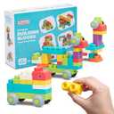 PREXTEX Soft Building Blocks for Toddlers 18 Months and up- 62-Piece Rounded Multicolored Bricks - Educational Toy - Vehicle Friends Edition for Interactive Family Fun and Creative Play, Set of 2