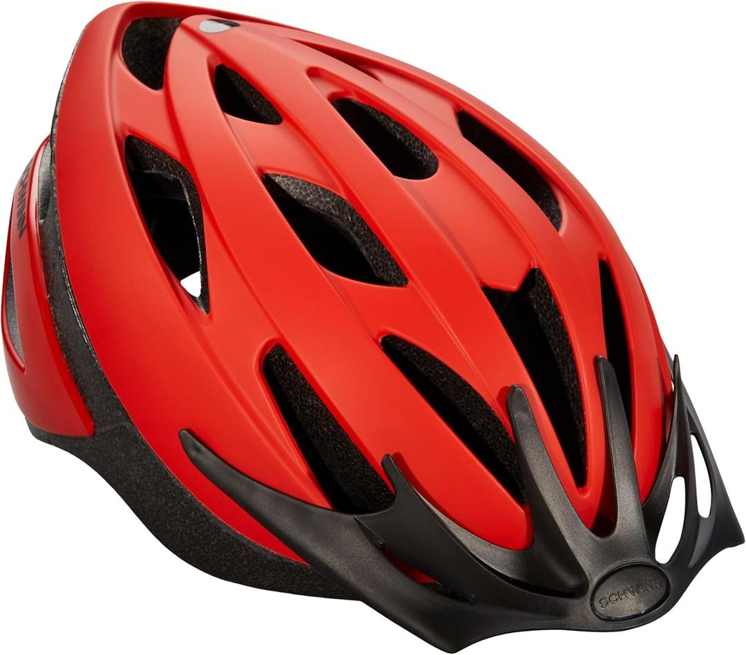Schwinn Thrasher Helmet for Adults, Size 58-62 cm for Riders Ages 14+, Microshell, Adjustable Dial & Straps, Interior Padding, Air Vents, Lighted or Unlit, Visor, Adult Bike Helmet (Red)