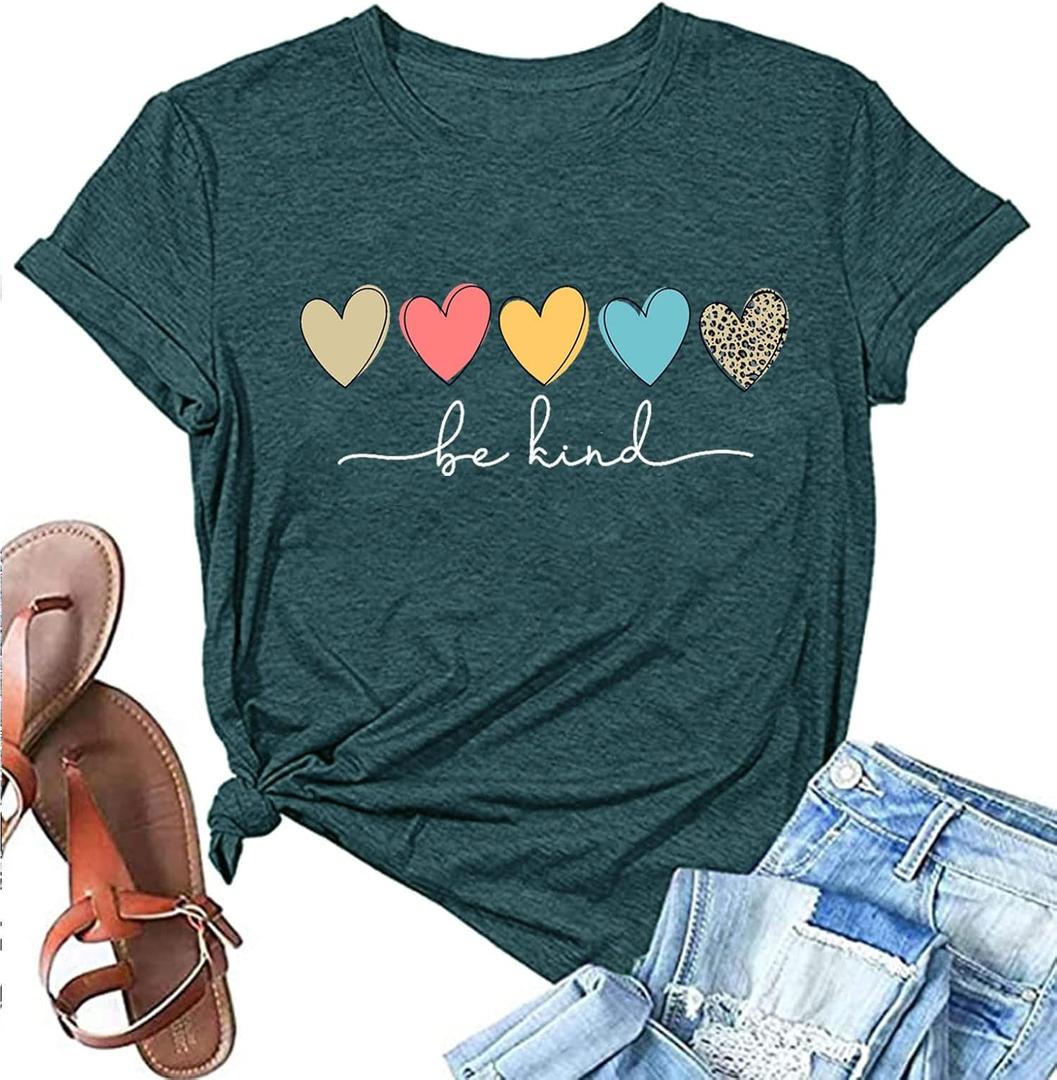 Womens T Shirts Be Kind Shirt Cute Graphic Blessed Shirt Short Sleeve Tees Funny Inspirational Teacher T-Shirt Tops (XX-Large, Green)