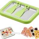 Rolled Ice Cream Maker Kit for Home, DIY Ice Cream Roll Pan with Scrapers, No Machine Required, Fun Ice Cream Maker for Kids, Family, Parties and Summer Desserts (Green, M-8.85x6.88 inch)