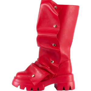 sexytag Women's Platform Slouchy Fold Over Boots Mid Calf Block Heel Round Toe Western Pull on Fashion Boot, Size S