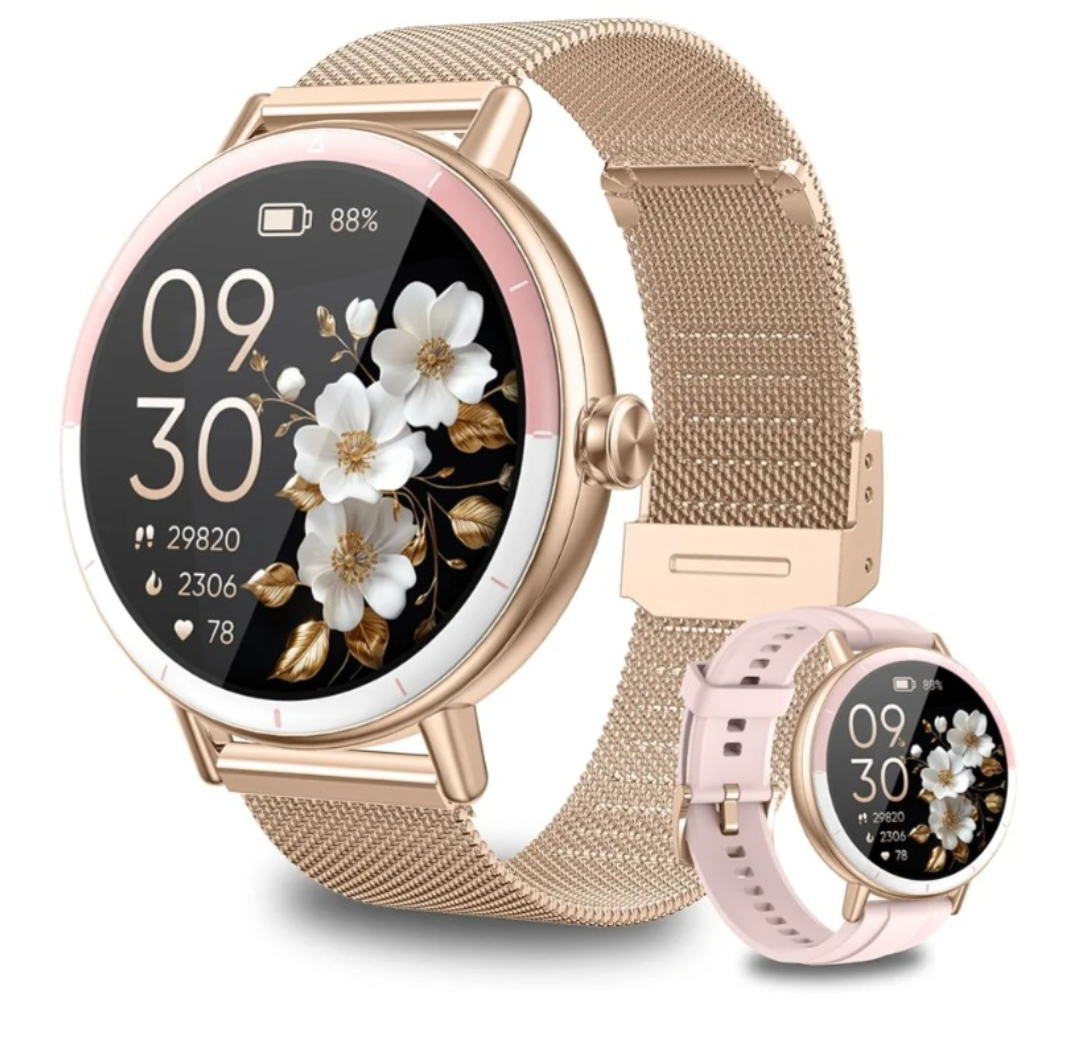 KEEPONFIT Smart Watches for Women Android/iPhone, IP68 Waterproof Fitness Tracker with Bluetooth Calls(Answer&Make), Activity Pedometer/Heart Rate/SpO2 Monitor/100+ Sports Model
