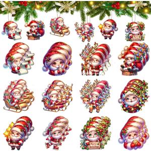 36PCS Wooden Santa Christmas Ornaments - 12 Unique Festive Designs for Tree & Holiday Decor