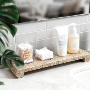 Natural Marble Tray Marble Pedestal Stand for Kitchen Counter, Bathroom, Home Decor, Small Plant Tray 4.02" x 15.98" Soap Dish Holder for Jewelry, Vanity, Counter Luxury Decorative Tray (Kashmir Gold)