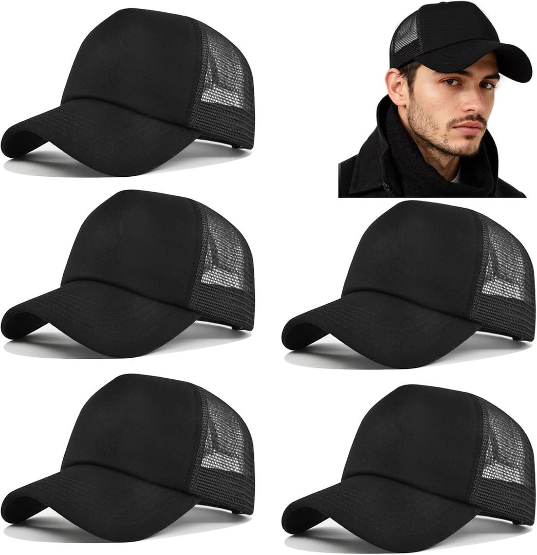 5 Pieces Vintage Washed Plain Baseball Cap Distressed Dad Golf Hat for Men Women (5 Black)