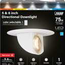 Feit Electric 5-6 inch LED Directional Recessed Downlight, 9.4W (75W Equivalent), 2700K5000K Selectable Colors, Dimmable, 850 Lumen, 50,000-Hour Lifetime, LEDR56SCP/6WYCA