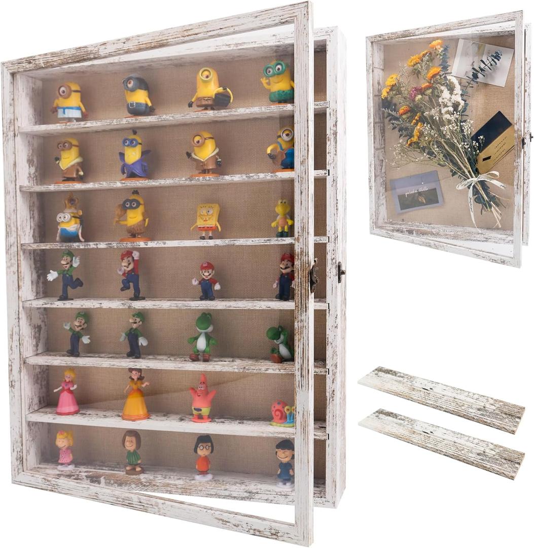 Shadow Boxes Display Cases 16x20 with Removable Shelves, 2.2 Inch White Deep Shadow Box Frame for Keepsake Collectibles, Coins Military Medals Pins Wedding Flowers