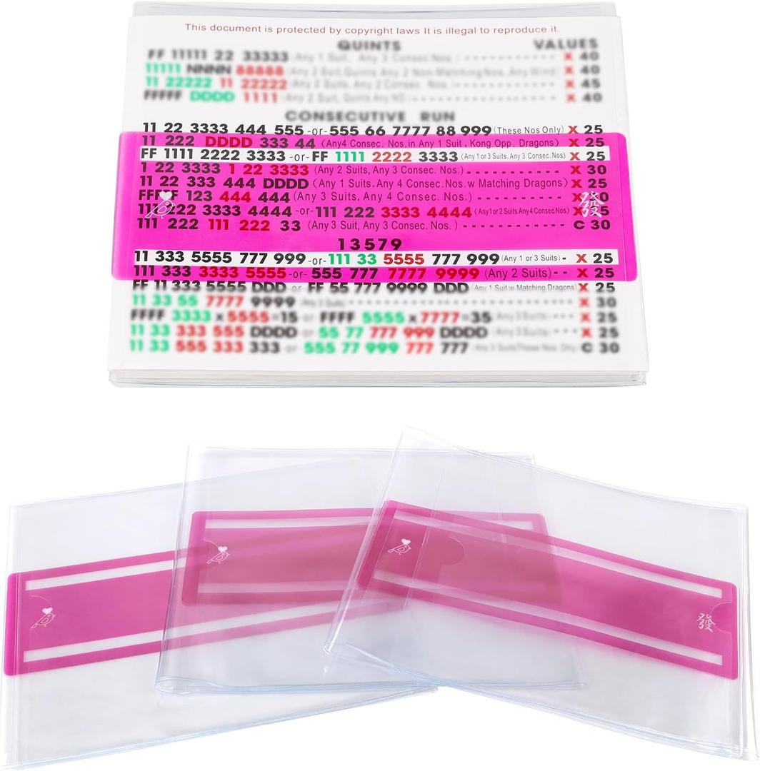 Mahjong Card Sleeve Positioning Set (Includes 4Pcs Mahjong Card Sleeve and 4Pcs Line Finder),Use together to Protect Your Mah jong Cards and Quickly Identify Winning Combinations During Gameplay,Pink
