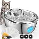 ORSDA Stainless Steel Cat Water Fountain, Automatic Pet Drinking Fountain, 67oz/2L Dog Pet Water Dispenser with Visual Water Level Window for Cats and Small Dogs- 9Pcs Filters (D36)