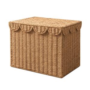 Rattanzenith Scalloped Woven Storage Basket with Lid, Foldable, Small