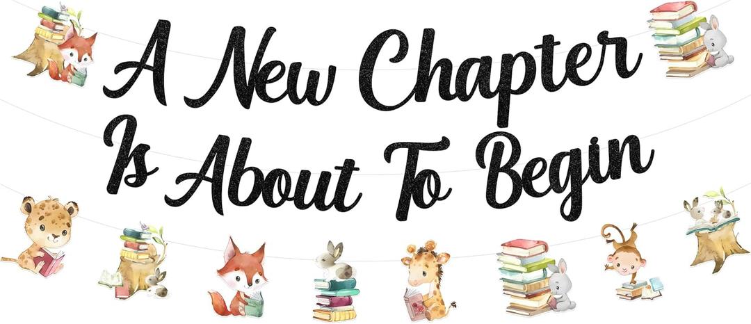 JOYMEMO A New Chapter is About to Begin Banner with Garland - Storybook Baby Shower Decorations, Storybook Theme Forest Woodland Animals Party Supplies for Pregnancy Celebration Newborn