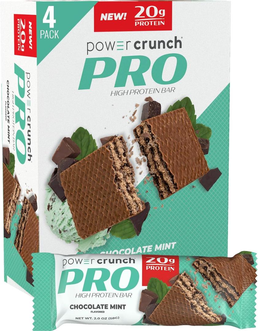 Power Crunch PRO Protein Wafer Bars, High Protein Snacks with Delicious Taste, Chocolate Mint, 2.0 Ounce (4 Count), Best By  10/22/2026