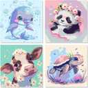 2 x FLAJZ 4 Pack Paint by Numbers Kit for Kids, Animals Paint by Number Kits for Kids Ages 4-8, DIY Animal Oil Painting Suitable for Home Decoration (8x8inch)