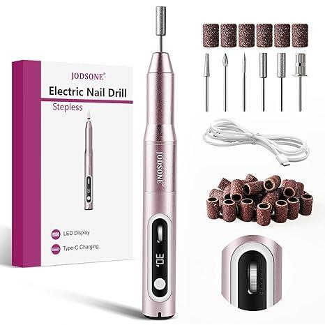 JODSONE Professional Nail Drill 30000 RPM Low Noise with Speed Control Slide Button and 6 Replacement Drill Bits ,Manicure Pedicure Tools for Home Salon Use, Vc-020