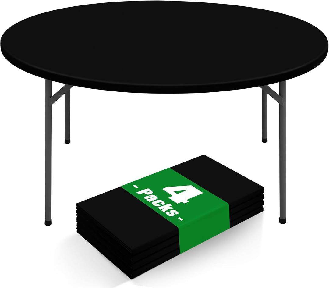 Moosfor Round Spandex Tablecloth 4 Pack, Elastic Fitted Waterproof Tablecloths for 45"-56" Tables, Stretch Washable Picnic Table Cover for Camping, Dining, Indoor and Outdoor, Black, For Up to 45"-56" Round