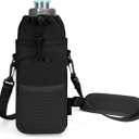 sportsnew Water Bottle Holder with Strap, 32 OZ Water Bottle Carrier Sling Bag with Adjustable Shoulder Strap Insulated Water-Resistant Water Bottle Bag for Walking Hiking, Patent Pending (Black)