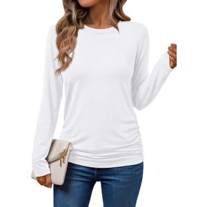 AUTOMET Womens Long Sleeve Shirts Business Casual Tops Ruched Fall Trendy Tshirt 2025 (White, XXL)