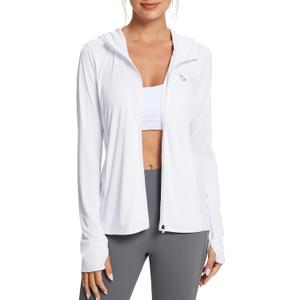 baleaf Women's Sun Protection Jacket Hoodie Clothing Lightweight Long Sleeve Sun Cover Up Shirt (White, L)