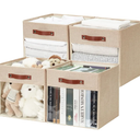 Storage Cube Organizer with Clear Window, Linen Collapsible Storage Boxes with PU Handles, Cube Storage Bins for Shelf, Closet, Cabinet, Bookcase (13x13x13, Khaki)