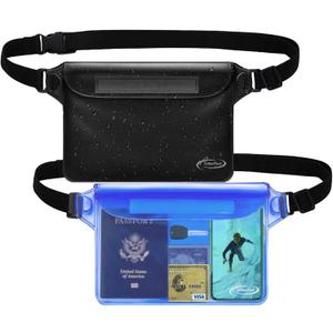 AiRunTech Waterproof Crossbody Belt Bag for Women Men,River Lake Canoe Essential Accessories Must Haves,Waterproof Pouch for Phone Passport Wallet Purse with Waist Strap (Black + Blue)