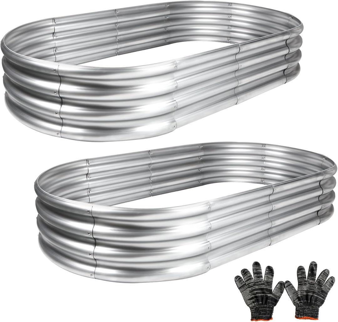 2Pcs Raised Garden Bed, Galvanized Planter Raised Garden Beds for Outdoor, 4x2x1ft, Vegetables,Flowers &Herbs,Heavy Duty Metal Raised Garden Beds Outdoor,Rust-Resistant & Easy Assembly (Silver)