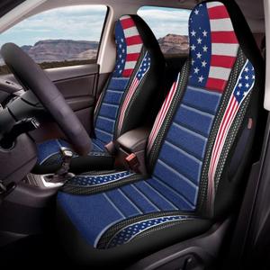 American Flag Printed 2 Pack Seat Cover for Cars, Waterproof Breathable Front Car Seat Covers, Airbag Compatible Universal Fits Auto Seat Cover for Front Seat (American Flag - Blue and Red)