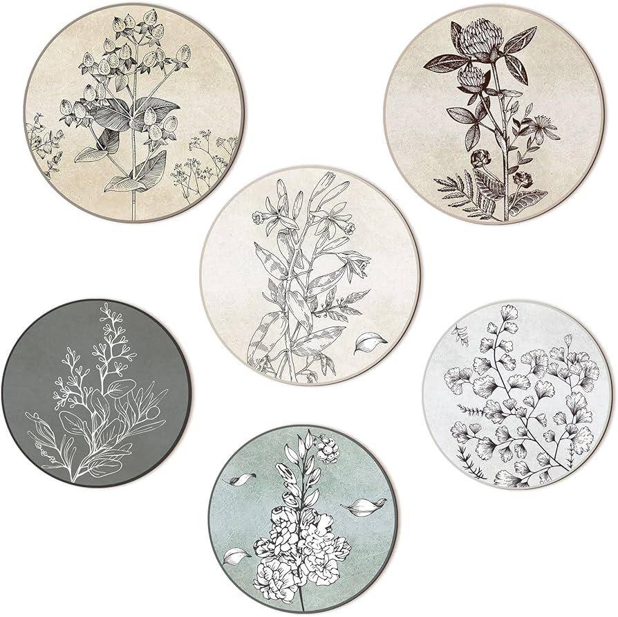 Barydat 6 Pieces Boho Plant Wall Art Decor Wooden Boho Farmhouse Rustic Bohemian Wall Hanging for Bedroom Living Room Office(Round,8 Inch, 10 Inch)