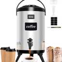 Insulated Beverage Dispenser 2.2 Gal - Hot Drink Dispenser 304 Stainless Steel w/Real-time Thermometer Iced Beverage Dispenser Water Milk Tea Coffee for Parties Catering Commercial w/Labels, Silver