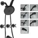 LIWEIKE 3 Handle Tub Shower Faucet, Matte Black Three Handles Shower Faucet Set with Tub Spout Black Shower Faucet 3 Knob Brass Rough-in Valve
