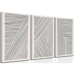 3 Pieces Minimalism Abstract Boho Lines Canvas Wall Art Modern Black and White Neutral Bohemia Geometric Pictures Wall Decor Posters Print Artwork for Living Room Bedroom Office Home Decoration