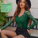 Avidlove Lace Long Sleeve Mesh Tops for Women V Neck Sheer Blouse Sexy See Through Undershirt (Green, XXL)