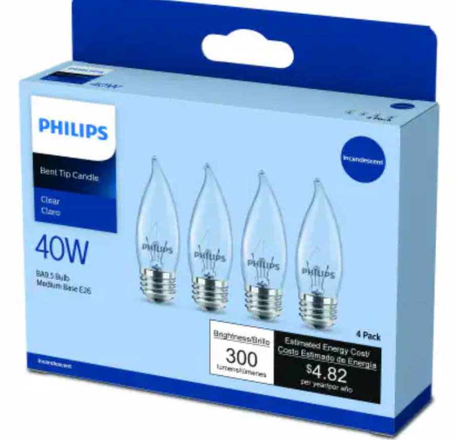 Philips 40 Watt, Incandescent Dimmable Light Bulb, 4 Pack