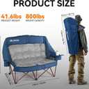 Huskfirm High Back Double Camping Chair 2 Person Camping Chair Low Seat Loveseat Camping Chair Fully Padded Oversized Camping Couch for Adults - Supports 650 LBS with Cup Holders Carry Bag - Blue