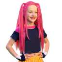 ColorGround Long Straight Hot Pink Cosplay Wig with 2 Ponytails for Halloween Party Costume (Hot Pink)