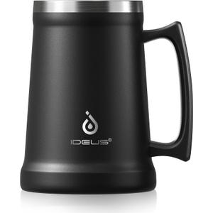 Ideus Insulated Beer Stein, 24/32oz Stainless Steel Double Walled Beer Mug Giant Bar Drinkware Metal Beer Cup with Big Grip Handle (Black, 24oz (710ml))