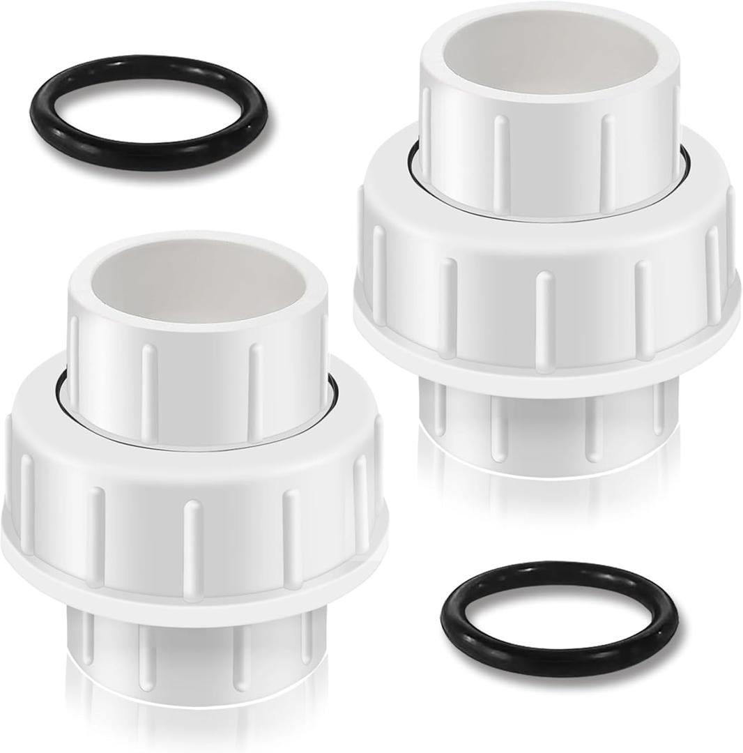 Boltigen 2Pack 2 inch PVC Union Couplings Schedule 40 Slip Socket Pipe Fitting Union 2'' PVC Connector Joint Adapter, for Swimming Pool Pump Industrial Pipeline System