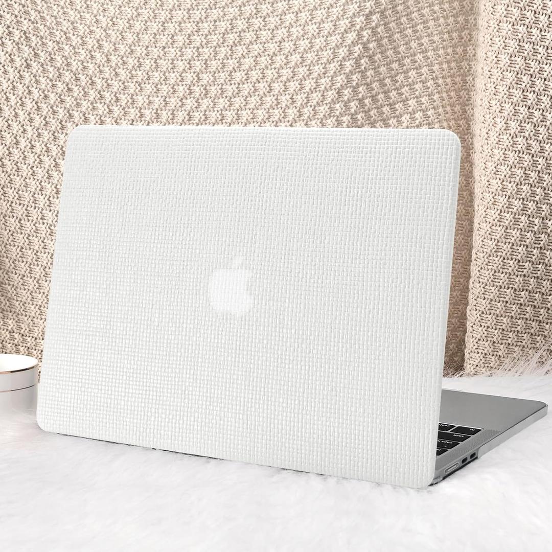 Seorsok Compatible with New MacBook Air 13.6 inch Case M4 M3 M2 2025 2024-2022 Release A3240 A2681 A3113 Touch ID,Elegant Leather Plastic Hard Shell Case with Transparent Keyboard Cover,White