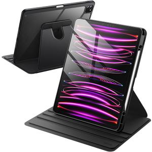 JETech Rotating Case for iPad Pro 12.9-Inch (2022/ 2021/ 2020/ 2018) with Pencil Holder, 360 Degree Rotation Protective Stand Cover Clear Back, Auto Wake/ Sleep (Black)