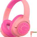 iClever Kids Headphones with Cord, 85dBA Safe Volume Wired Headphones for Kids, Stereo Sound Foldable Adjustable, 3.5mm Jack, Over Ear Kid Headphone for School/Boys/Girls/iPad/Tablet/Travel, Pink2