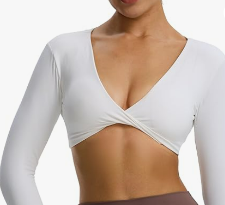 Long Sleeve Deep V Crop Tops for Women Sienna Open Back Thumb Hole Cropped T Shirt Top,S
