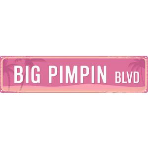 Big Pimpin Blvd Funny Rustic Pink Wall Metal Tin Signs Decor 4x16 in