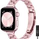 STIROLL Thin Replacement Band Compatible for Apple Watch 38mm 40mm 41mm 42mm(Series 11 10), Stainless Steel Metal Wristband Women Men for iWatch Ultra SE Series 9 8 7 6 5 4 3 2 1, Rose Pink (No Case)