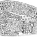 XZQTIVE Cowgirl Bling Studded Leather Belts for Jeans Pants with Rhinestone and Western Silver Buckle, Unisex (Fit waist 33-37 inch)