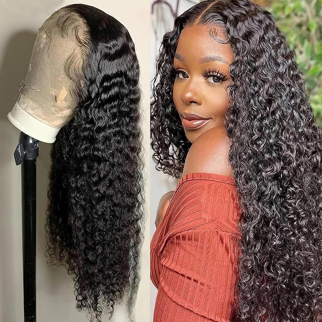AUOCATTAIL 22 Inch 13x4 Deep Wave Lace Front Wigs Human Hair Pre Plucked with Baby Hair Curly HD Lace Front Wig Human Hair 150% Density for Black Women